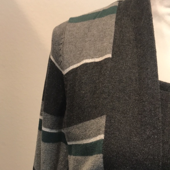 Sweater with Attached Inner Light Weight Sweater Shirt Gray Green Striped M - Picture 2 of 13